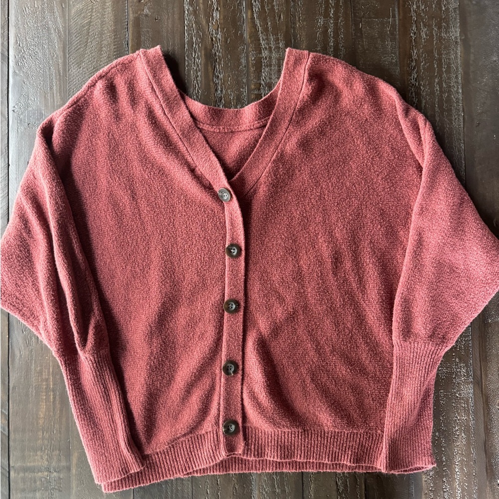 Rust Knit V-Neck Cardigan Sweater